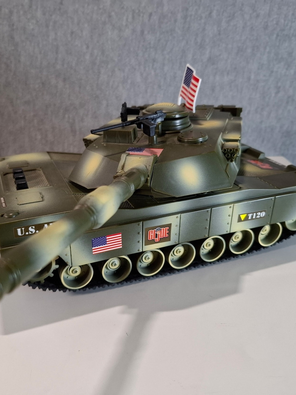 GI JOE 90's Army Green Remote Control Toy Tank with American Flag Decals